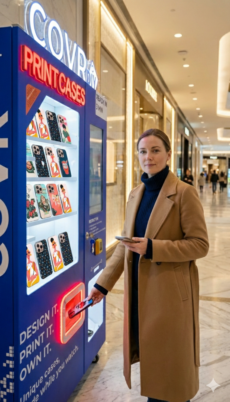 COVR phone case printing kiosk in a shopping centre
